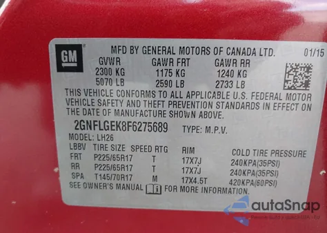 2015 Chevrolet Equinox 2Lt z USA, uszkodzony, nr VIN 2GNFLGEK8F6275689